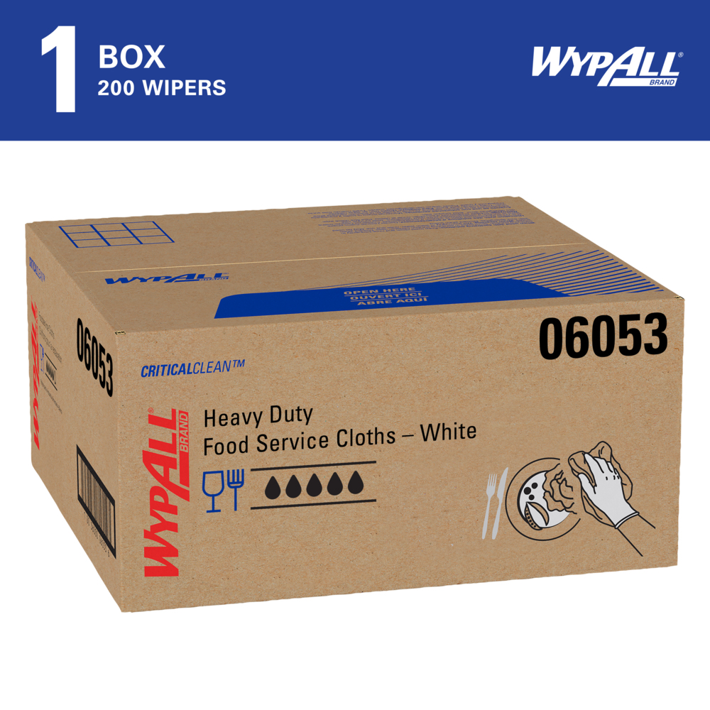 WypAll® CriticalClean™ Heavy Duty Foodservice Cloths (06053), Quarterfold, White (200 Sheets/Box, 1 Box/Case, 200 Sheets/Case) - 06053