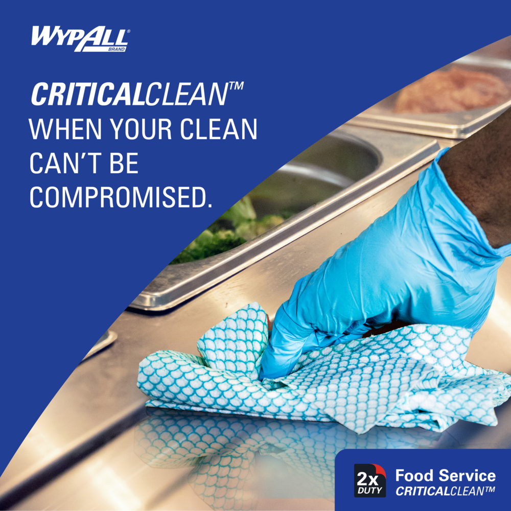 WypAll® CriticalClean™ Heavy Duty Foodservice Cloths (51636), Quarterfold, Blue (200 Sheets/Box, 1 Box/Case, 1 Box/Case) - 51636