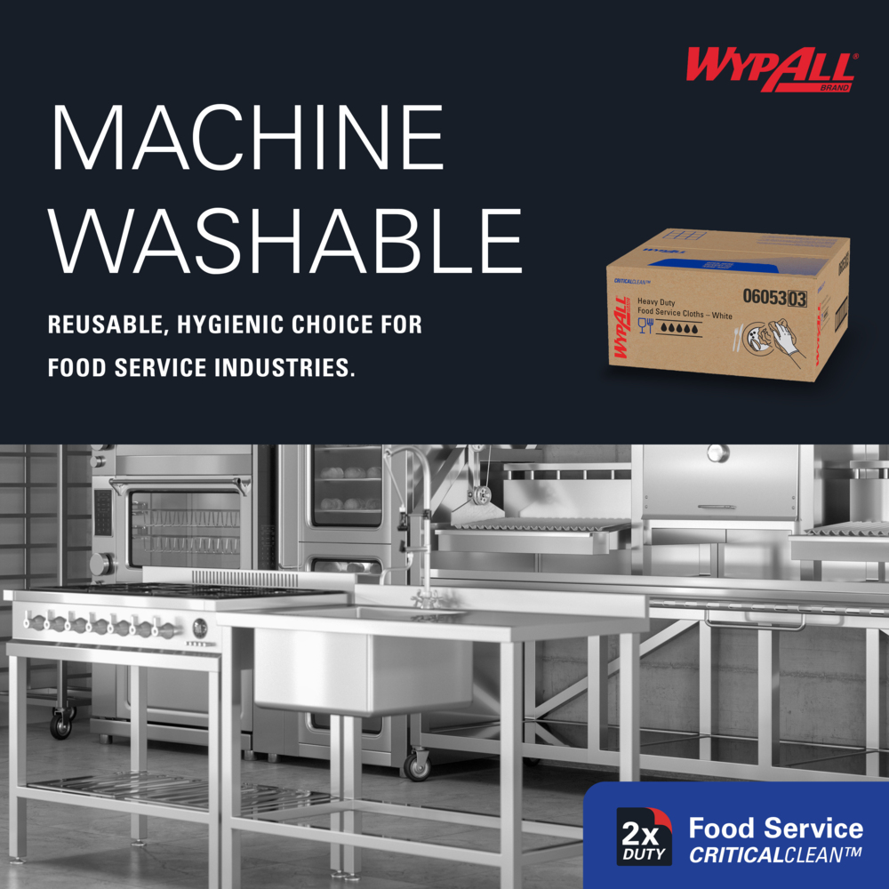 WypAll® CriticalClean™ Heavy Duty Foodservice Cloths (06053), Quarterfold, White (200 Sheets/Box, 1 Box/Case, 200 Sheets/Case) - 06053