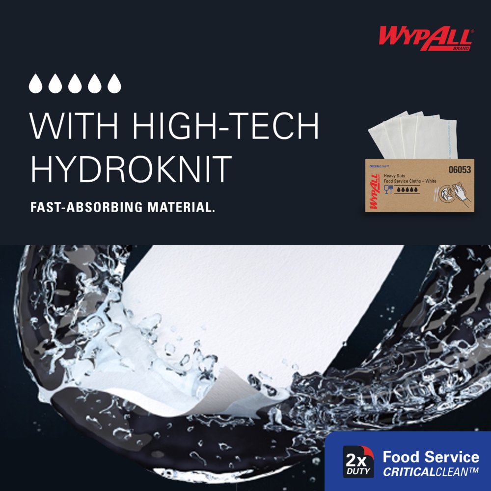 WypAll® CriticalClean™ Heavy Duty Foodservice Cloths (06053), Quarterfold, White (200 Sheets/Box, 1 Box/Case, 200 Sheets/Case) - 06053