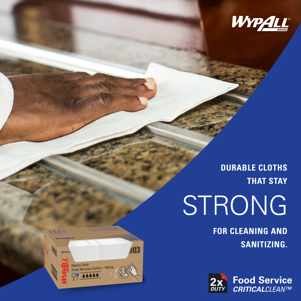 WypAll® CriticalClean™ Heavy Duty Foodservice Cloths (06053), Quarterfold, White (200 Sheets/Box, 1 Box/Case, 200 Sheets/Case) - 06053