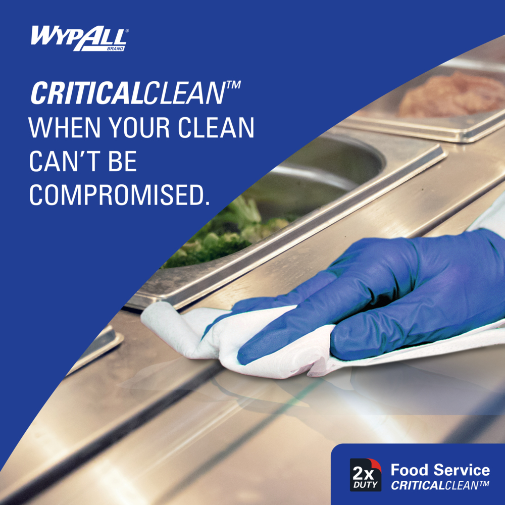 WypAll® CriticalClean™ Heavy Duty Foodservice Cloths (06053), Quarterfold, White (200 Sheets/Box, 1 Box/Case, 200 Sheets/Case) - 06053