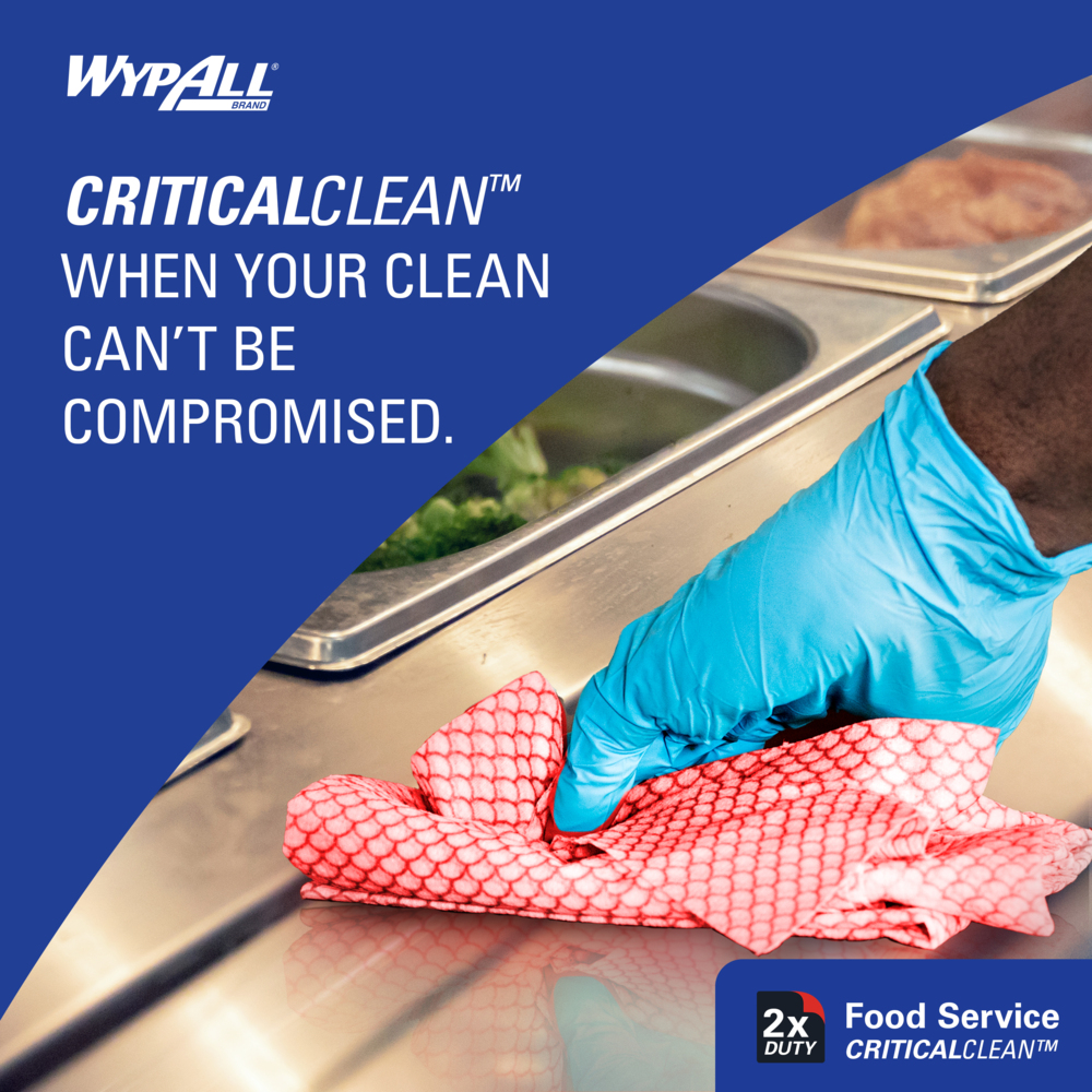 WypAll® CriticalClean™ Heavy Duty Foodservice Cloths (51639), Quarterfold, Red (200 Sheets/Box, 1 Box/Case, 1 Box/Case) - 51639