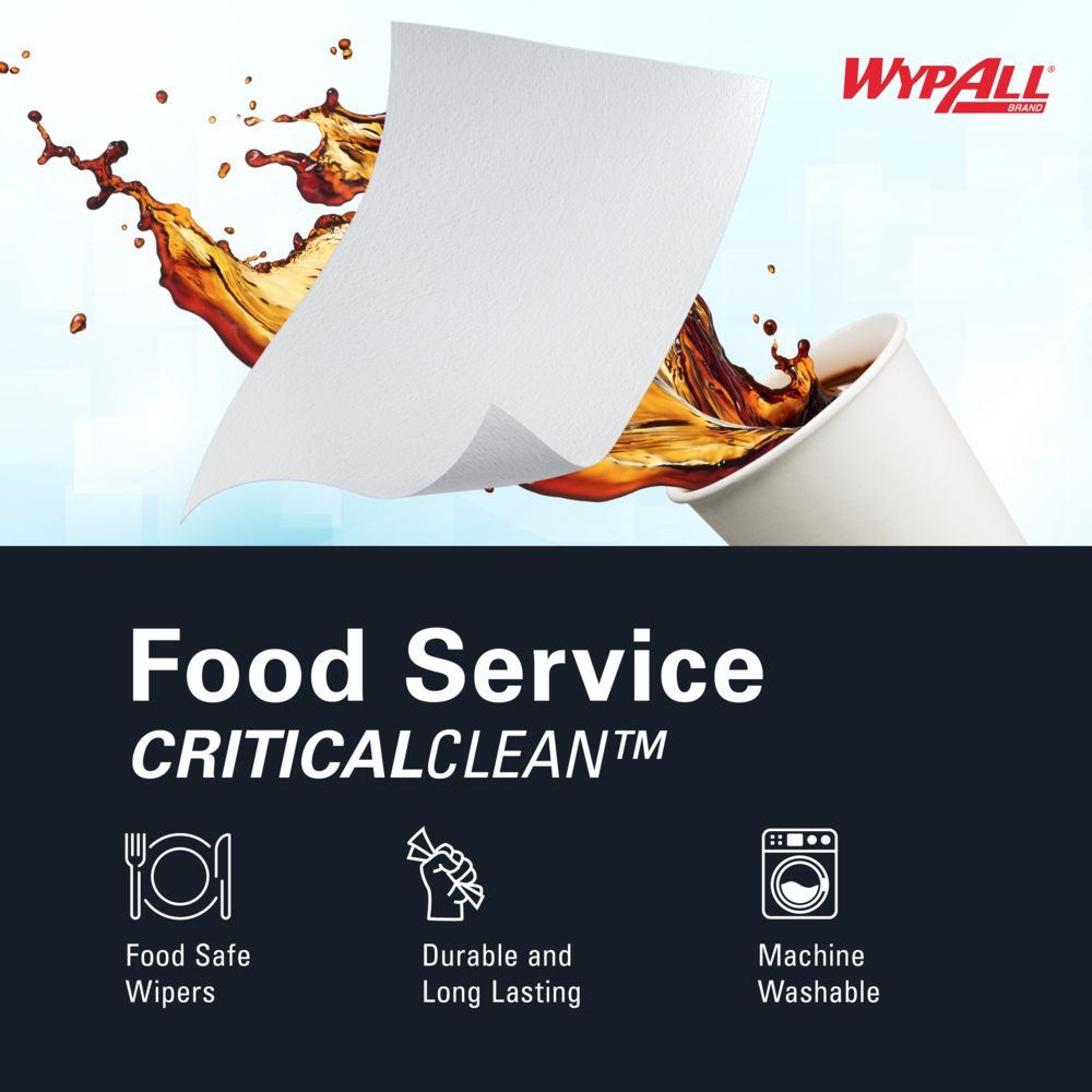 WypAll® CriticalClean™ Heavy Duty Foodservice Cloths (06053), Quarterfold, White (200 Sheets/Box, 1 Box/Case, 200 Sheets/Case) - 06053