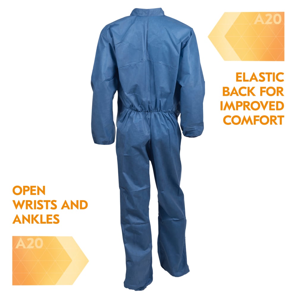 KleenGuard™ A20 Breathable Particle Protection Coveralls (58537), Zipper Front, Blue, Reflex Design, 4XL (Qty 20) - 58537