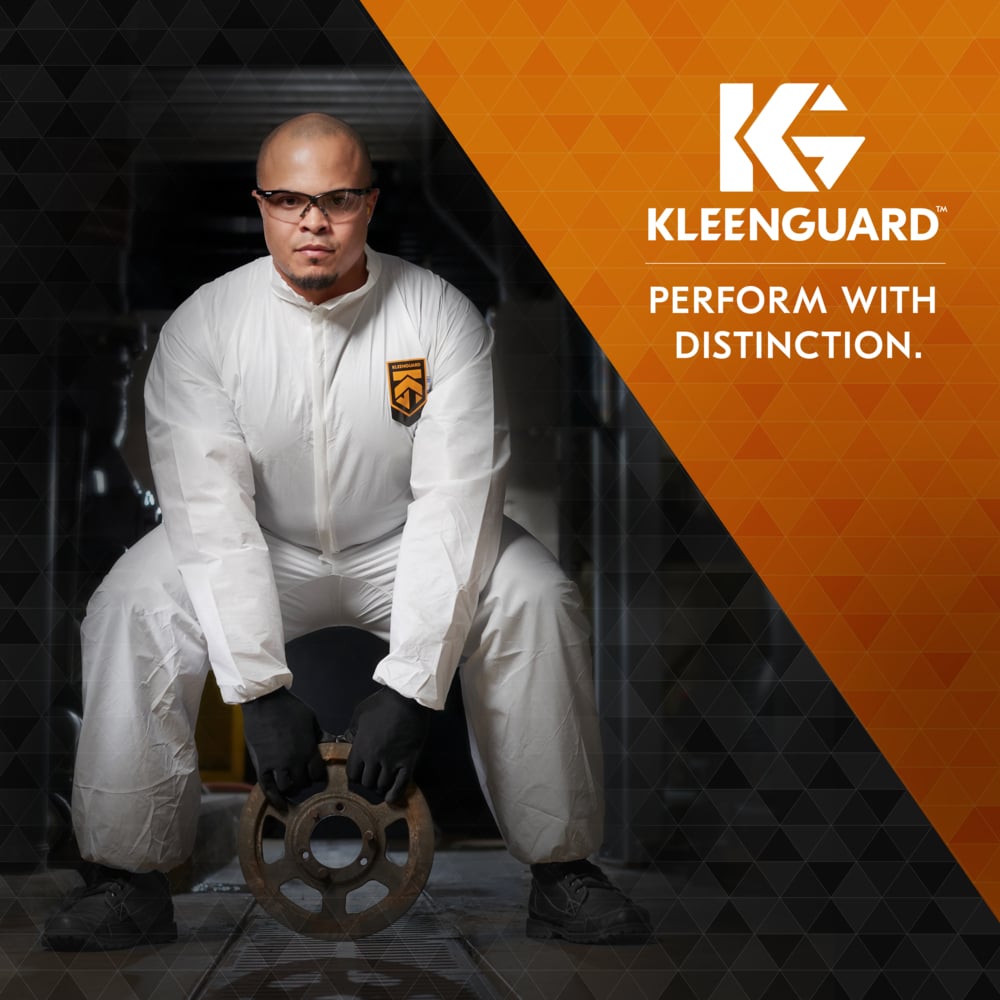 KleenGuard™ A30 Breathable Splash & Particle Protection Coveralls (46002), Zipper Front with Elastic Back, White, Reflex Design, Medium (Qty 25) - 46002