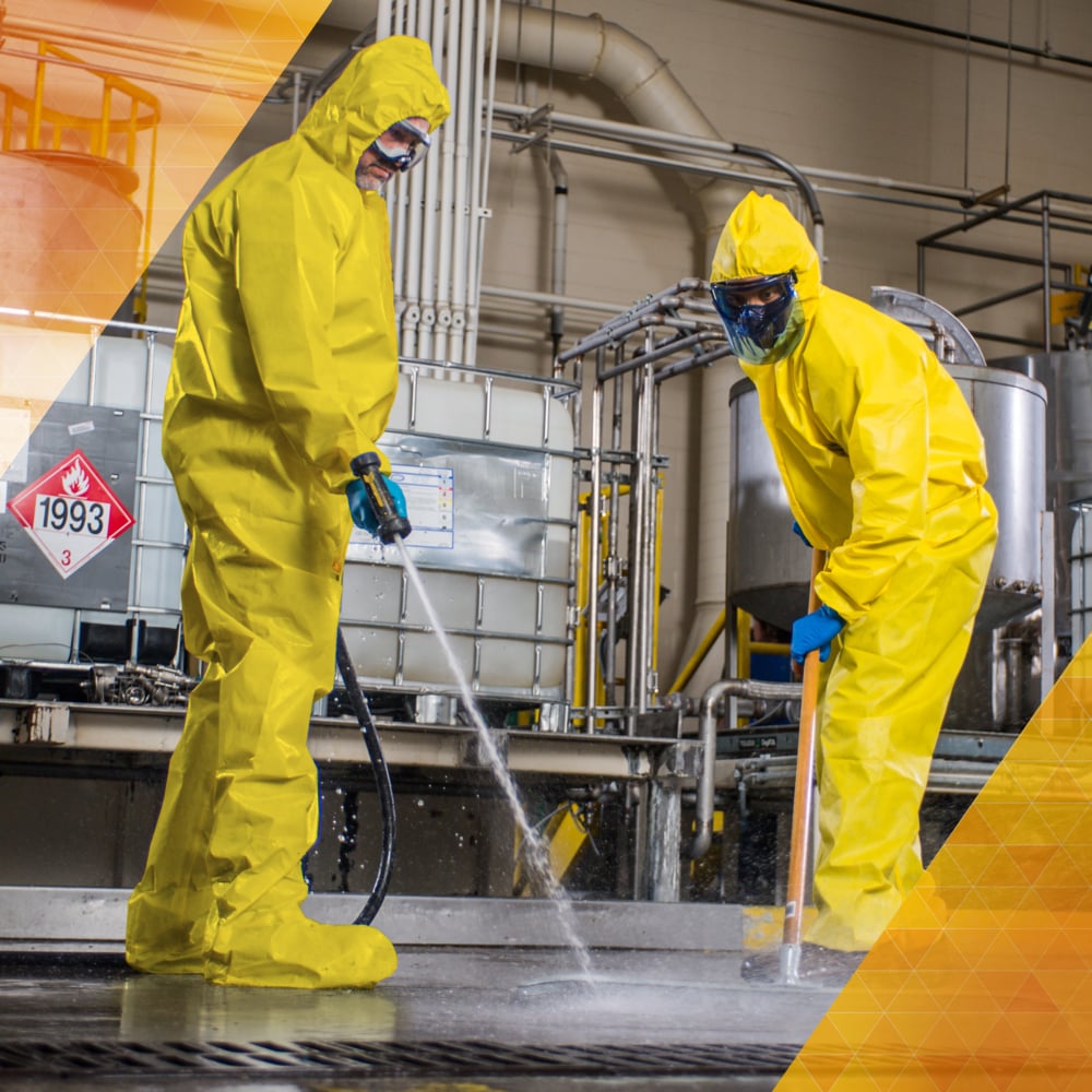 KleenGuard™ A70 Chemical Spray Protection Coveralls (09814), Zipper Front, Storm Flap, Elastic Wrists, Ankles & Hood, Yellow, Reflex Design, XL (Qty 12) - 09814