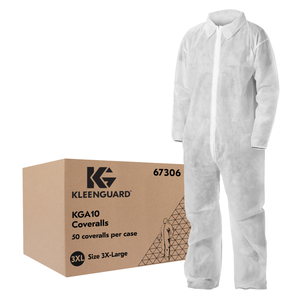 Combinaison légère KleenGuard™ KGA10 pour la protection contre les particules non dangereuses (67306), fermeture à glissière avant, poignets élastiques, chevilles ouvertes, blanc, 3XL (Qty 50) - 67306