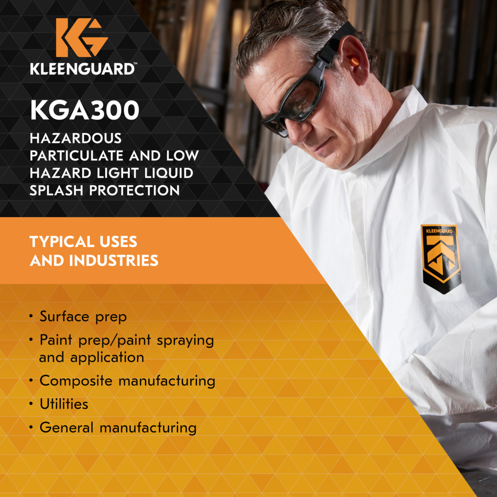 KleenGuard™ KGA300 Liquid & Particle Surface Prep & Paint Protection Coveralls (41493), Zipper Front, Elastic Wrists & Ankles, White, Reflex Design, Large (Qty 25) - 41493