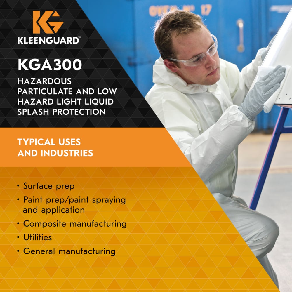 KleenGuard™ KGA300 Liquid & Particle Surface Prep & Paint Protection Coveralls (41506), Zipper Front, Elastic Wrists, Ankles & Hood, White, Reflex Design, XL (Qty 25) - 41506