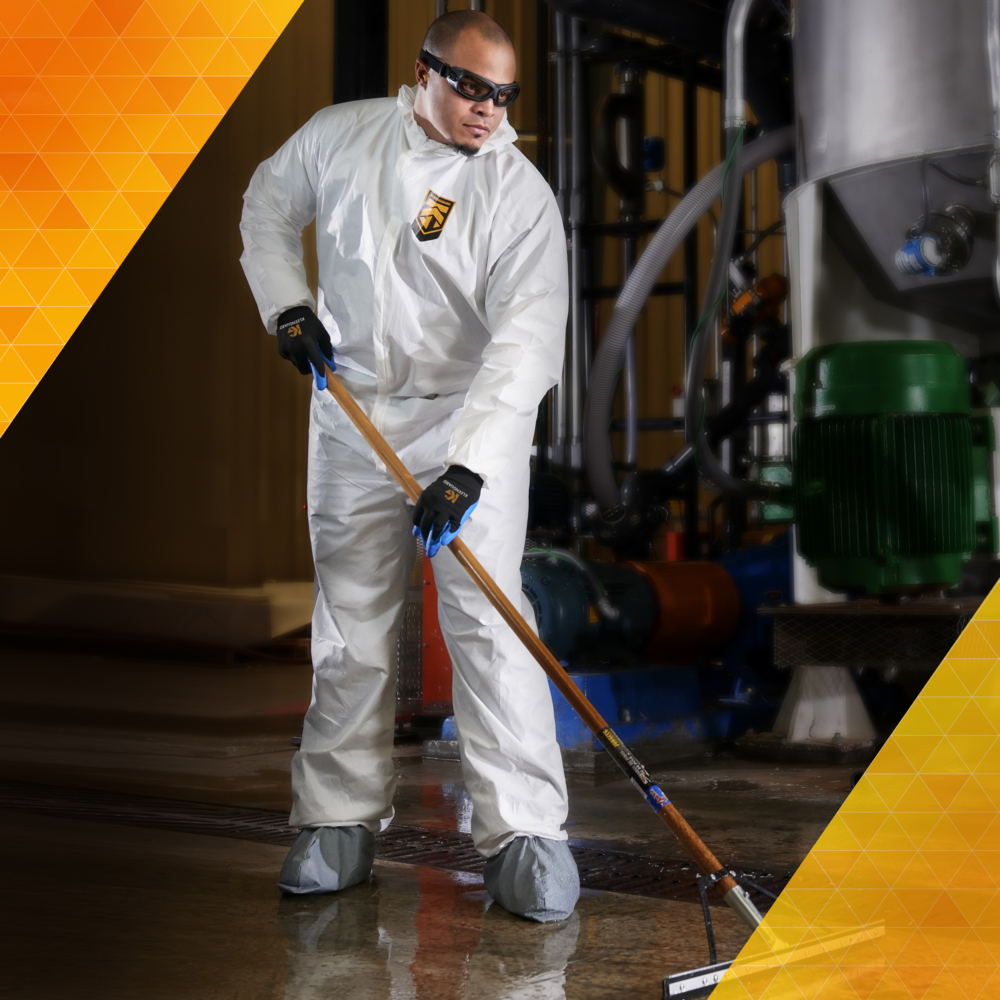 KleenGuard™ KGA300 Liquid & Particle Surface Prep & Paint Protection Coveralls (48971), Zipper Front, Elastic Wrists, Ankles, Hood & Boots, White, Grey Boots, Reflex Design, Small (Qty 25) - 48971