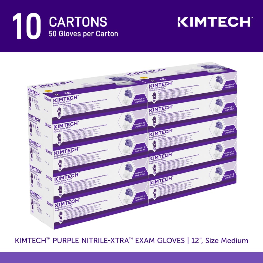 Kimtech™ Purple Nitrile-Xtra™ Exam Gloves (50602), 5.9 Mil, Ambidextrous, 12", M (50 Gloves/Box, 10 Boxes/Case, 500 Gloves/Case) - 50602