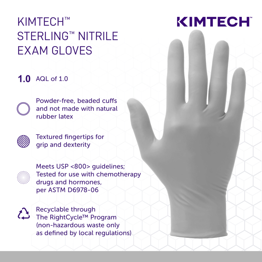 Kimtech™ Sterling™ Nitrile Exam Gloves (50707), 3.5 Mil, Ambidextrous, 9.5", M (200 Gloves/Box, 10 Boxes/Case, 2,000 Gloves/Case) - 50707