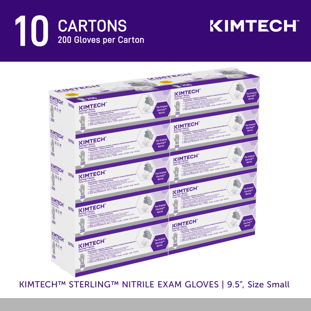 Kimtech™ Sterling™ Nitrile Exam Gloves (50706), 3.5 Mil, Ambidextrous, 9.5", S (200 Gloves/Box, 10 Boxes/Case, 2,000 Gloves/Case) - 50706