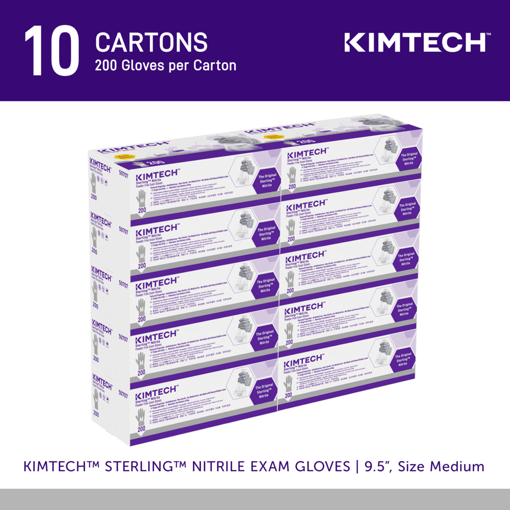 Kimtech™ Sterling™ Nitrile Exam Gloves (50707), 3.5 Mil, Ambidextrous, 9.5", M (200 Gloves/Box, 10 Boxes/Case, 2,000 Gloves/Case) - 50707