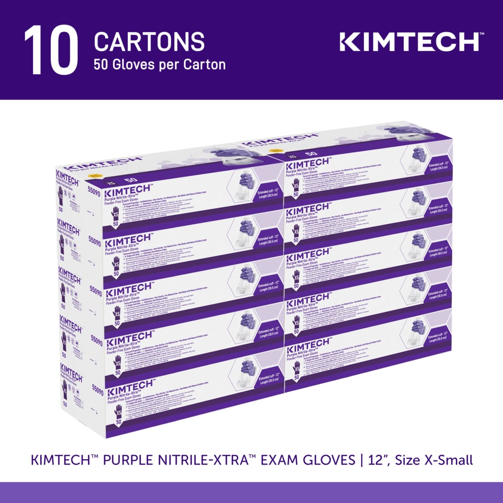 Kimtech™ Purple Nitrile-Xtra™ Exam Gloves (55090), 5.9 Mil, Ambidextrous, 12", XS (50 Gloves/Box, 10 Boxes/Case, 500 Gloves/Case) - 55090