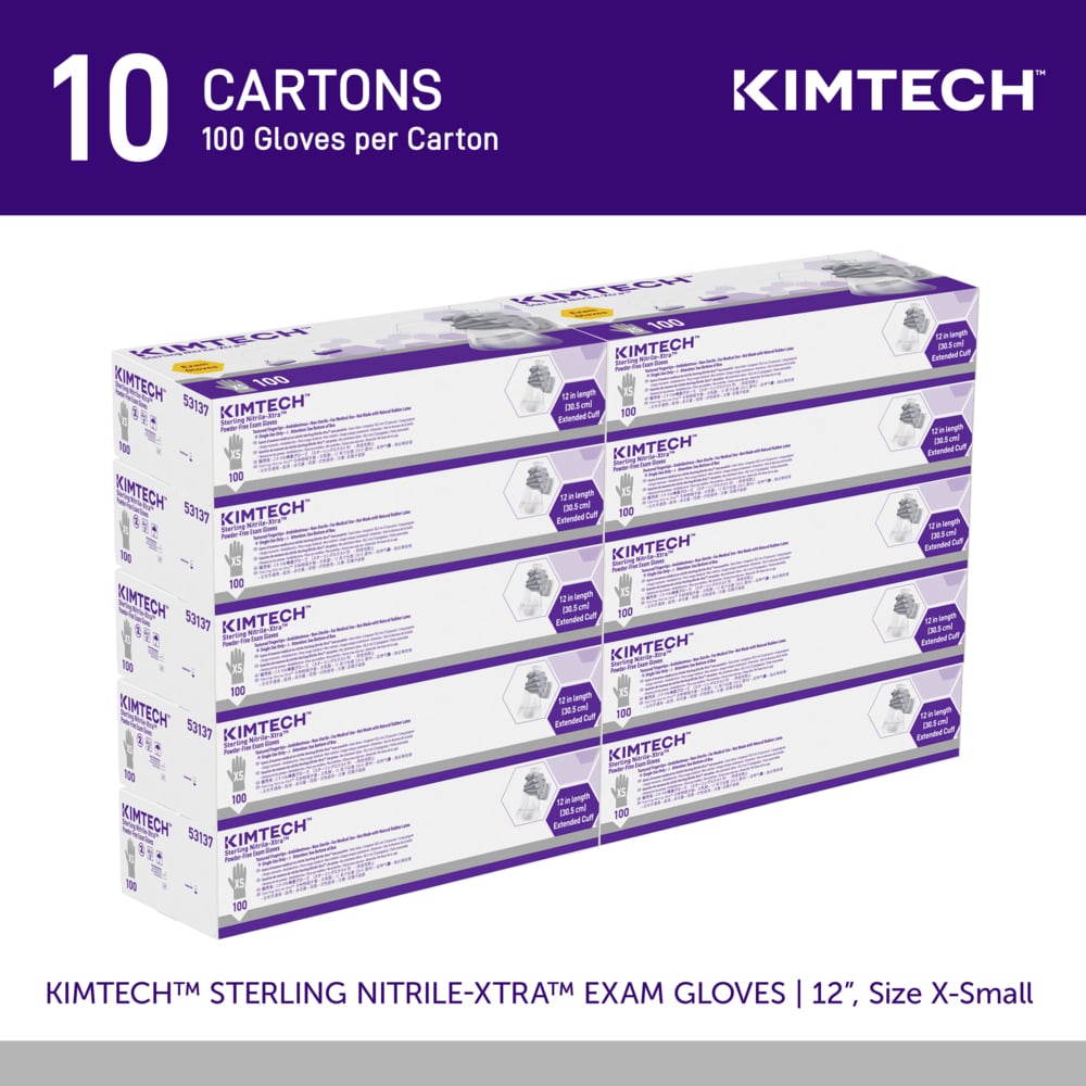 Kimtech™ Sterling Nitrile-Xtra™ Exam Gloves (53137), 3.5 Mil, Ambidextrous, 12", XS (100 Gloves/Box, 10 Boxes/Case, 1,000 Gloves/Case) - 53137