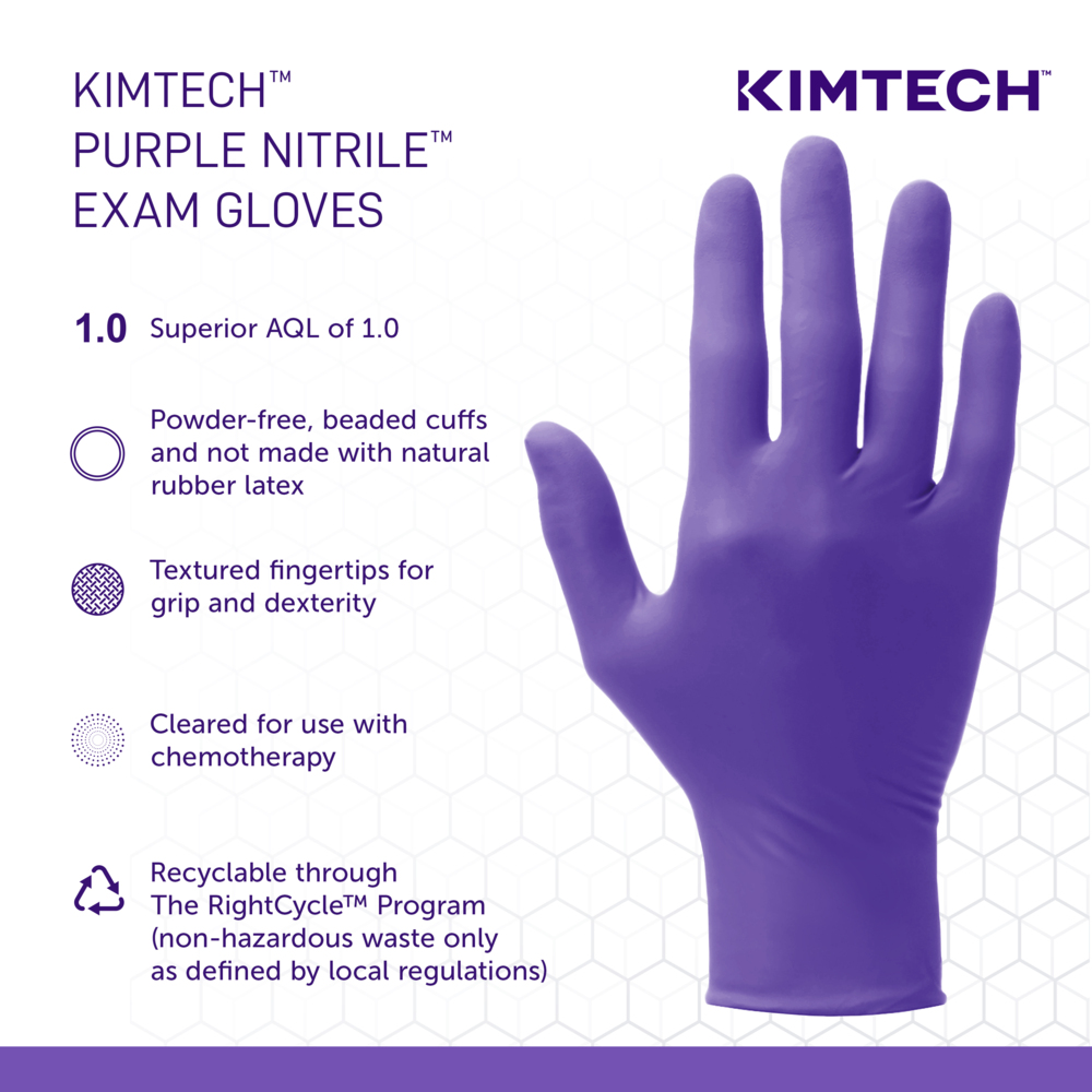 Kimtech™ Purple Nitrile™ Exam Gloves (55080), 5.9 Mil, Ambidextrous, 9.5", XS (100 Gloves/Box, 10 Boxes/Case, 1,000 Gloves/Case) - 55080