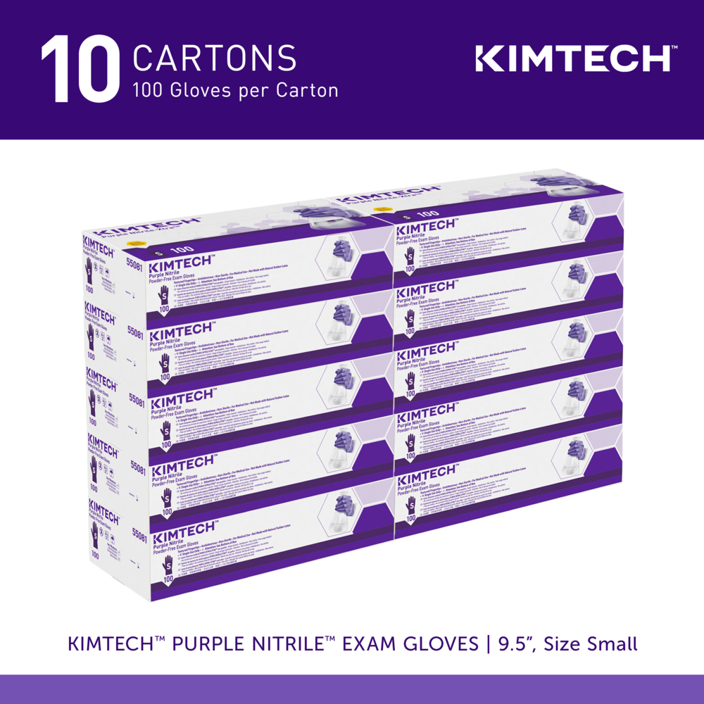 Kimtech™ Purple Nitrile™ Exam Gloves (55081), 5.9 Mil, Ambidextrous, 9.5", S (100 Gloves/Box, 10 Boxes/Case, 1,000 Gloves/Case) - 55081