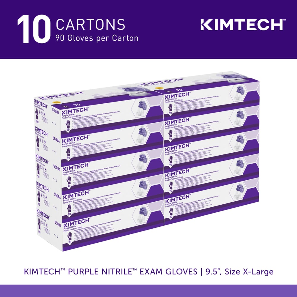 Kimtech™ Purple Nitrile™ Exam Gloves (55084), 5.9 Mil, Ambidextrous, 9.5", XL (90 Gloves/Box, 10 Boxes/Case, 900 Gloves/Case) - 55084