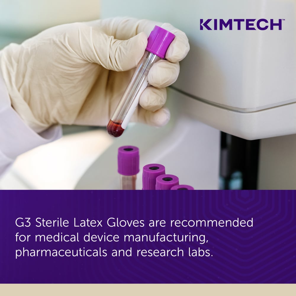 Kimtech™ G3 Sterile Latex Gloves (56843), ISO Class 3 or Higher Cleanrooms, 8 Mil, Hand Specific, 12”, Size 6.0, Natural Color, 20 Pairs/Bag, 10 Bags/Case; 200 Pairs / Case - 56843