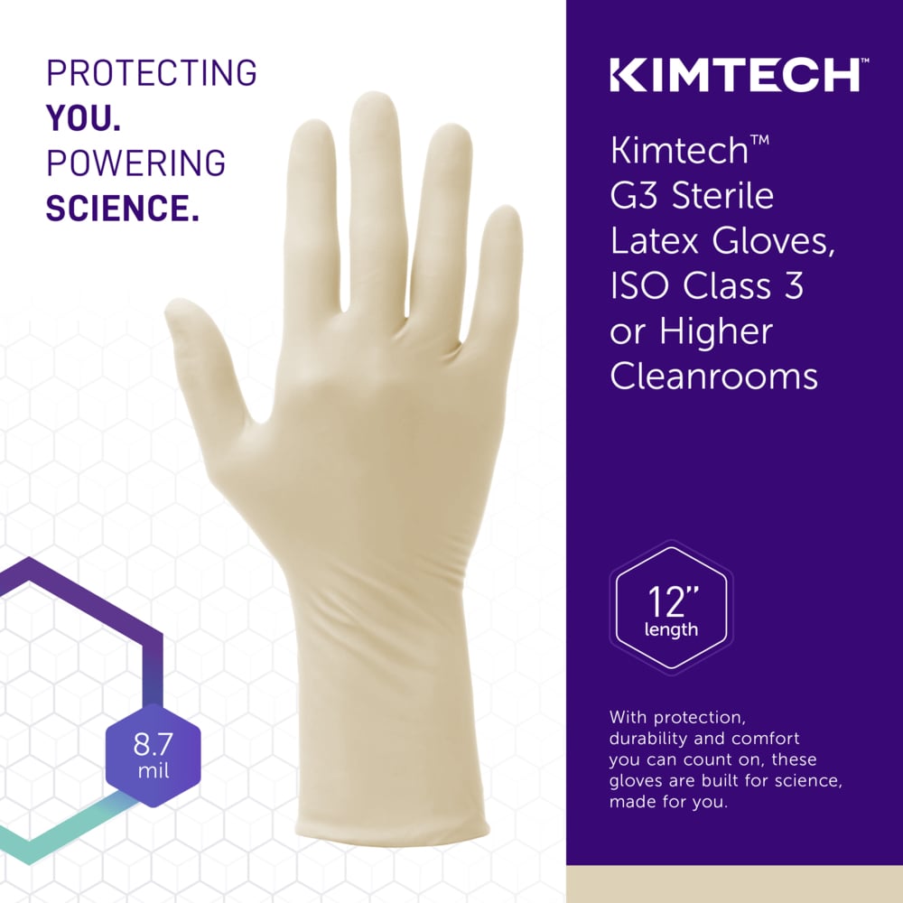 Kimtech™ G3 Sterile Latex Gloves (56842), ISO Class 3 or Higher Cleanrooms, 8 Mil, Hand Specific, 12”, Size 10.0, Natural Color, 20 Pairs/Bag, 10 Bags/Case; 200 Pairs / Case - 56842