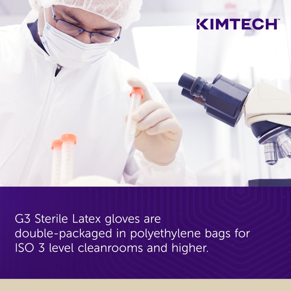 Kimtech™ G3 Sterile Latex Gloves (56847), ISO Class 3 or Higher Cleanrooms, 8 Mil, Hand Specific, 12”, Size 8.0, Natural Color, 20 Pairs/Bag, 10 Bags/Case; 200 Pairs / Case - 56847