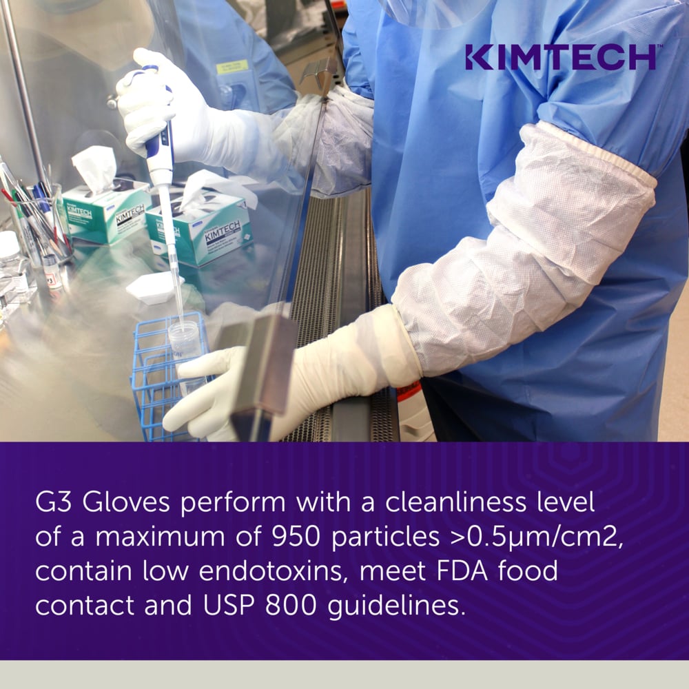 Kimtech™ G3 White Nitrile Gloves (56882), 6.3 Mil, Ambidextrous, 12", ISO Class 3 or Higher Cleanrooms, Double Bagged, M (100 Gloves/Bag, 10 Bags/Case, 1,000 Gloves/Case) - 56882