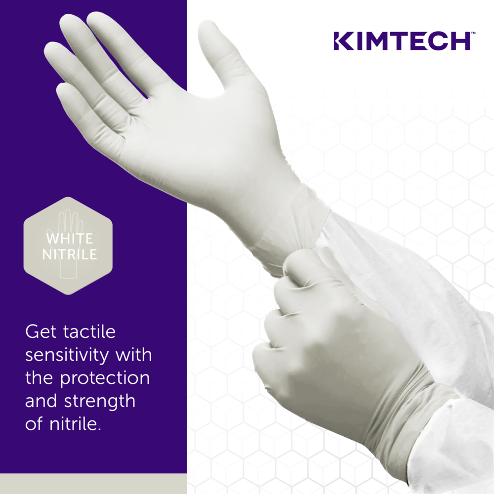 Kimtech™ G3 White Nitrile Gloves (56881), 6.3 Mil, Ambidextrous, 12", ISO Class 3 or Higher Cleanrooms, Double Bagged, S (100 Gloves/Bag, 10 Bags/Case, 1,000 Gloves/Case) - 56881