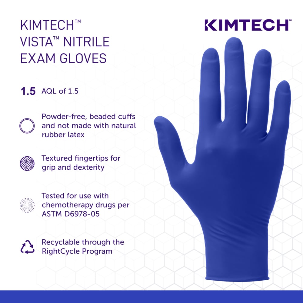 Kimtech™ Vista™ Nitrile Exam Gloves (62829), 4.3 Mil, Ambidextrous, Beaded Cuff, Textured Fingertips, 9.5", XL (180 Gloves/Box, 10 Boxes/Case, 1,800 Gloves/Case) - 62829