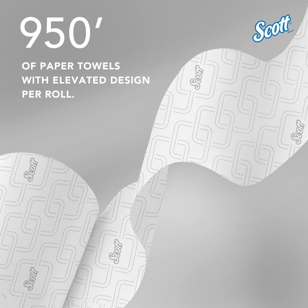 Scott® Essential High-Capacity Hard Roll Towels (02001), with Elevated Design and Absorbency Pockets™, for Purple Core Dispensers, White, Unperforated, (950'/Roll, 6 Rolls/Case, 5,700'/Case) - 02001