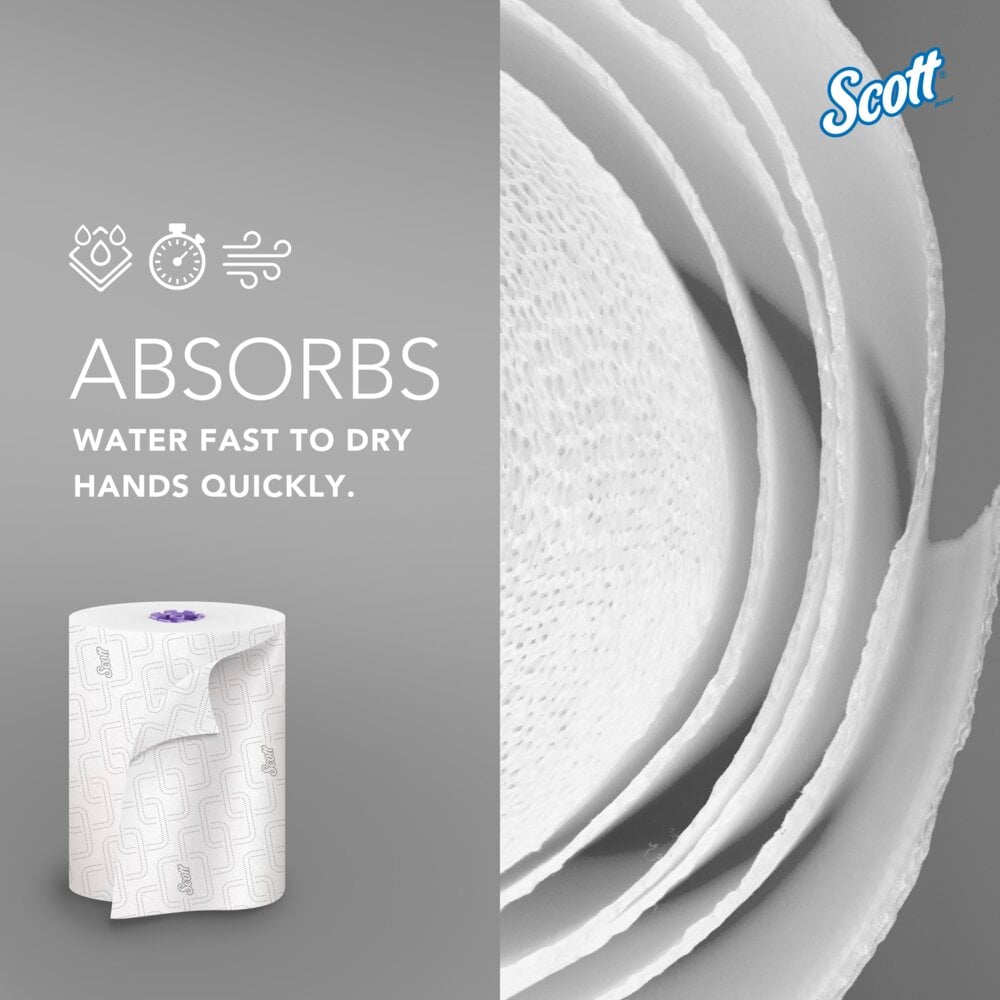 Scott® Essential High-Capacity Hard Roll Towels (02001), with Elevated Design and Absorbency Pockets™, for Purple Core Dispensers, White, Unperforated, (950'/Roll, 6 Rolls/Case, 5,700'/Case) - 02001