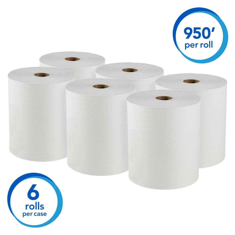 Essuie-mains en rouleaux de grande capacité Scott® Essential (02000), avec mandrin de 4,45 cm (1,75 po), blancs (950 pi/rouleau, 6 rouleaux/caisse, 5 700 pi/caisse) - 02000