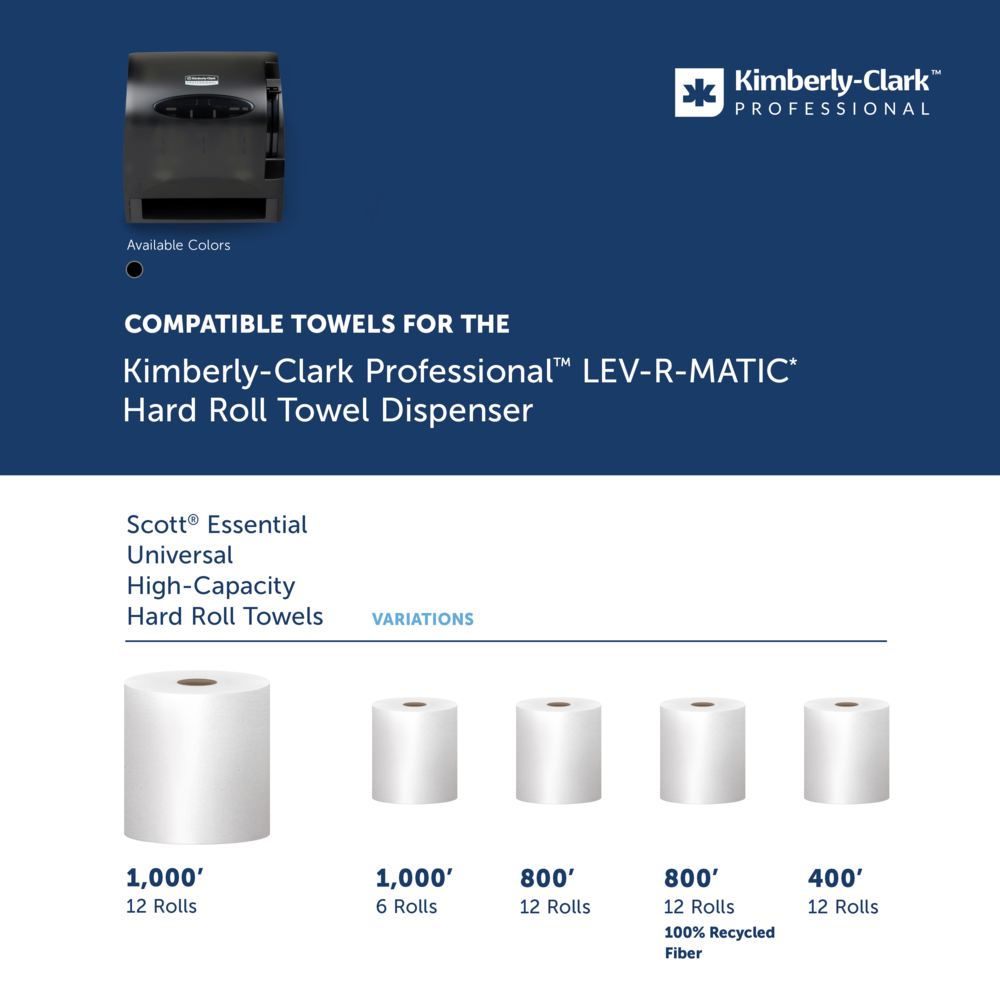 Kimberly-Clark Professional™ LEV-R-MATIC Manual Hard Roll Towel Dispenser (09765), Black, for 1.5" Core Roll Towels, 11.75 x 13.75" x 9.25" (Qty 1) - 09765