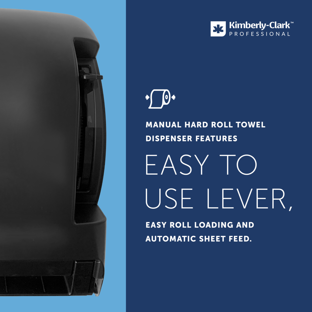 Kimberly-Clark Professional™ LEV-R-MATIC Manual Hard Roll Towel Dispenser (09765), Black, for 1.5" Core Roll Towels, 11.75 x 13.75" x 9.25" (Qty 1) - 09765