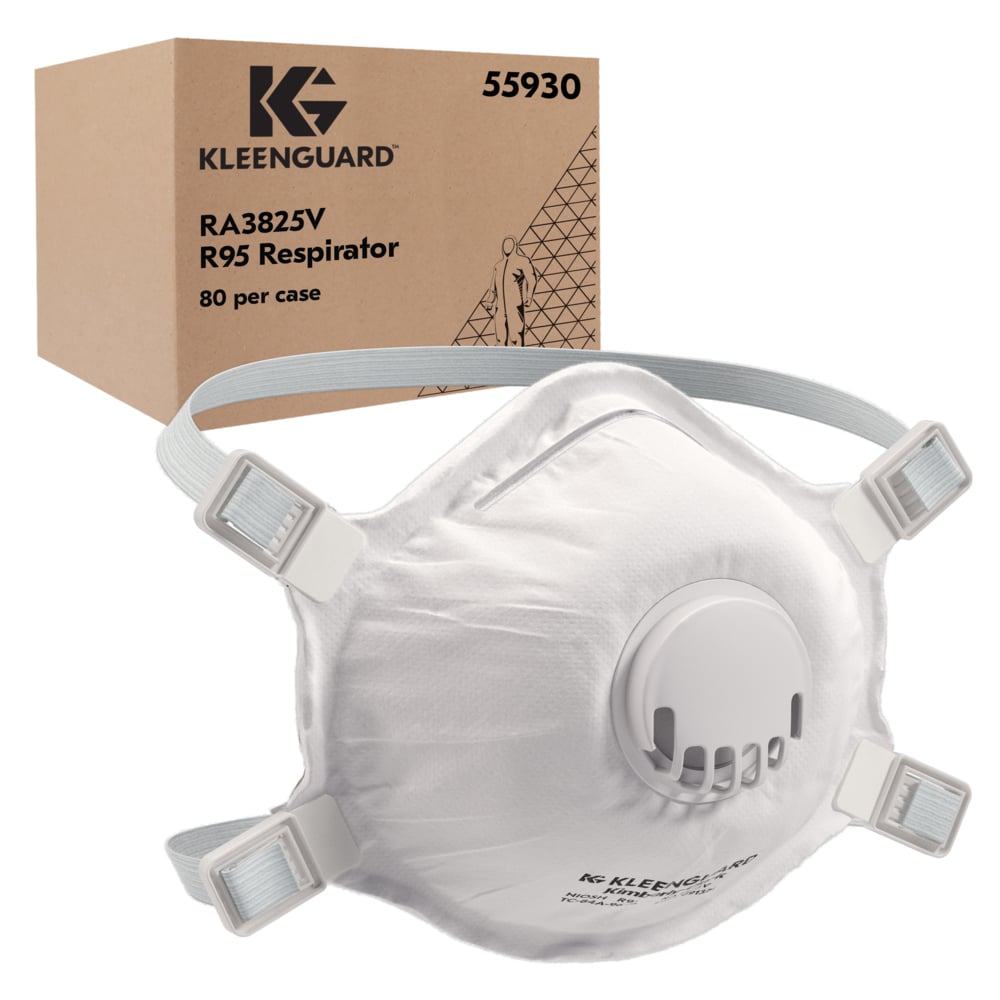 KleenGuard™ 3800 Series R95 Particulate Respirator (55930), RA3825V Molded Cup Style, NIOSH-Approved, Exhalation Valve, Regular, White (10 Respirators/Box, 8 Boxes/Case, 80 Respirators/Case) - 55930