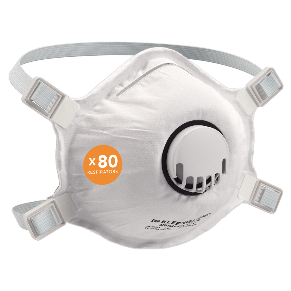 KleenGuard™ 3800 Series P95OV Particulate Respirator (55931), RA3836V Molded Cup Style, NIOSH-Approved, Exhalation Valve, Regular, White (10 Respirators/Box, 8 Boxes/Case, 80 Respirators/Case) - 55931