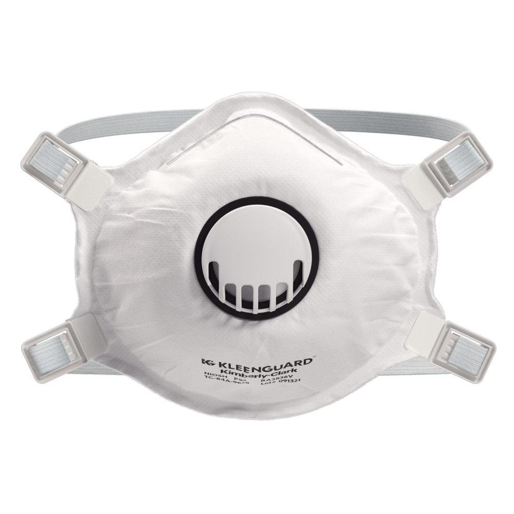 KleenGuard™ 3800 Series P95OV Particulate Respirator (55931), RA3836V Molded Cup Style, NIOSH-Approved, Exhalation Valve, Regular, White (10 Respirators/Box, 8 Boxes/Case, 80 Respirators/Case) - 55931