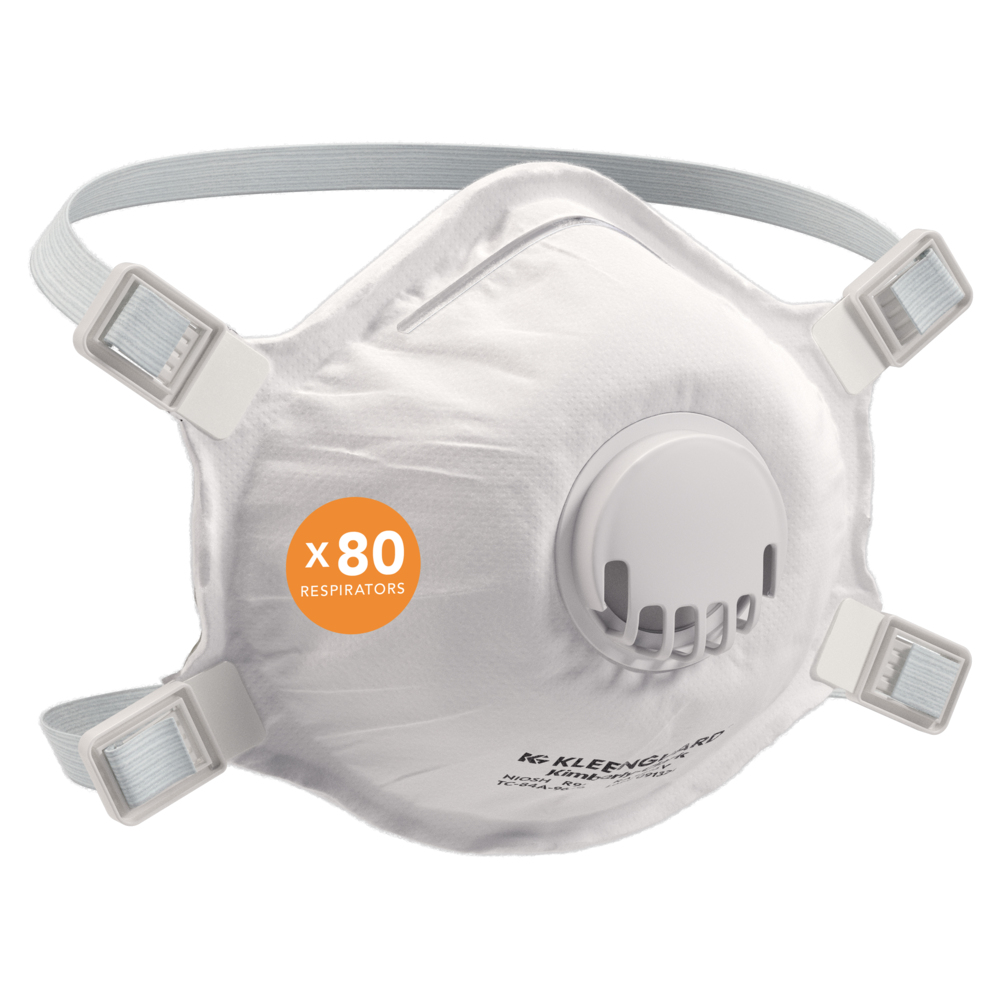 Respirateurs à filtre de particules R95 KleenGuard™ de la série 3800 (55930), RA3825V style coquille moulée, approuvé par le NIOSH, soupape d’expiration, standard, blanc (10 respirateurs/boîte, 8 boîtes/caisse, 80 respirateurs/caisse) - 55930