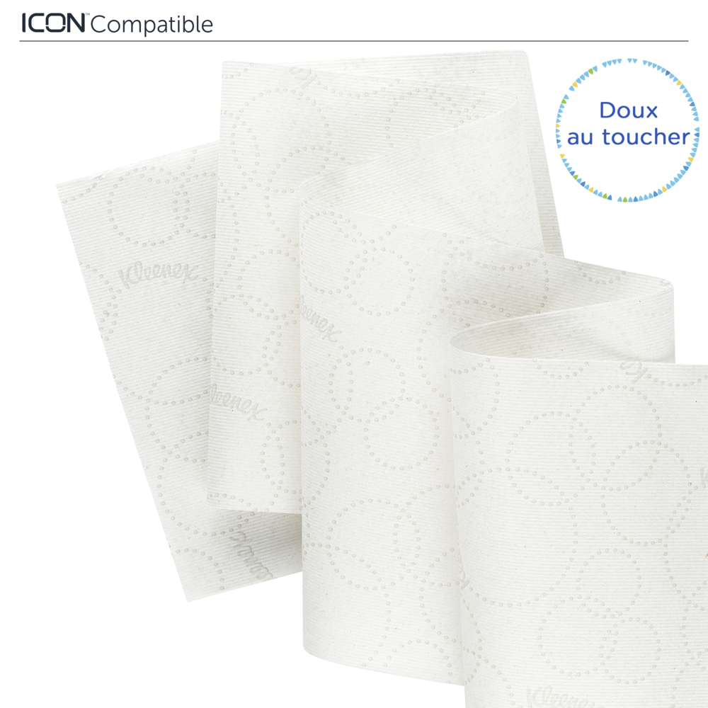 Rouleaux d'essuie-mains Kleenex® 6646 - rouleaux d'essuie-mains en papier E-Roll grand format - 6 x rouleaux de 250 m d'essuie-mains en papier blanc (1 500 m au total) - 6646