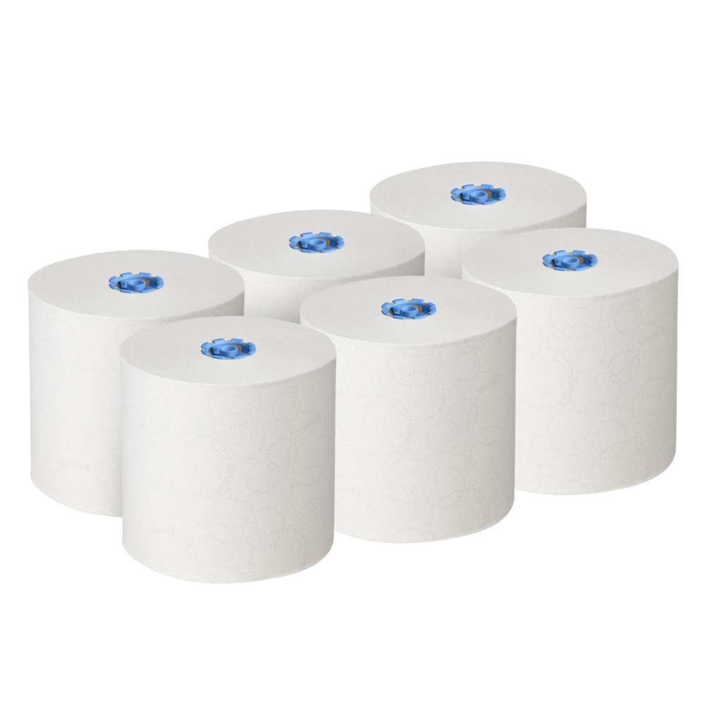 Rouleaux d'essuie-mains Kleenex® 6646 - rouleaux d'essuie-mains en papier E-Roll grand format - 6 x rouleaux de 250 m d'essuie-mains en papier blanc (1 500 m au total) - 6646