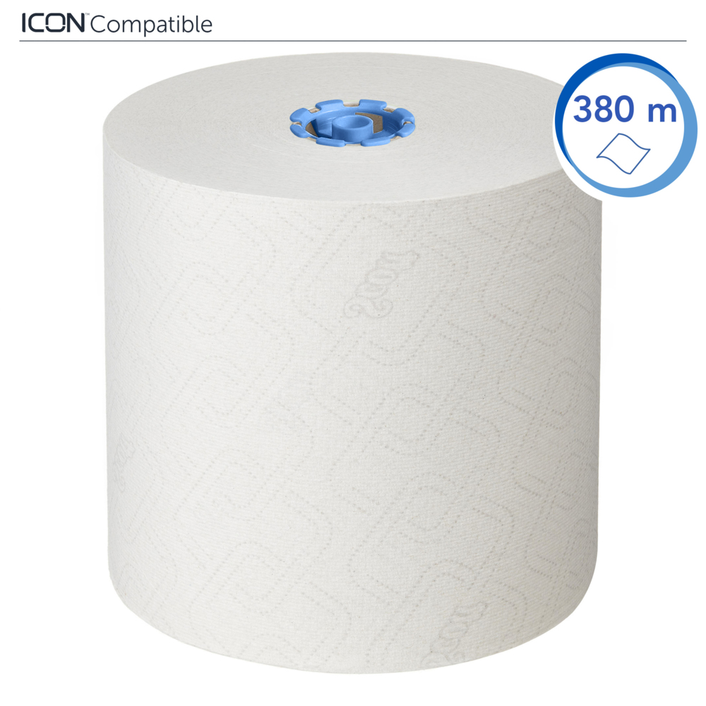 Rouleaux d'essuie-mains Scott® Essential™ 6638 - Rouleaux d'essuie-mains en papier E-Roll grand format - 6 x rouleaux de 380 m d'essuie-mains en papier blanc (2 280 m au total) - 6638