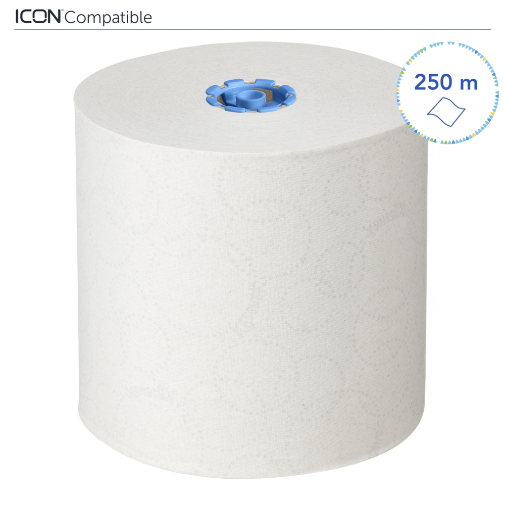 Rouleaux d'essuie-mains Kleenex® 6646 - rouleaux d'essuie-mains en papier E-Roll grand format - 6 x rouleaux de 250 m d'essuie-mains en papier blanc (1 500 m au total) - 6646