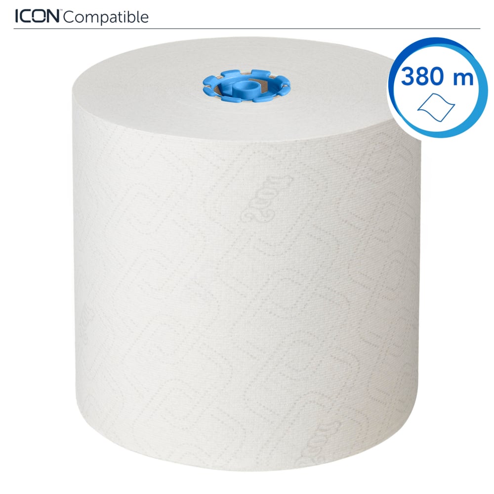 Rouleaux d'essuie-mains Scott® Essential™ 6638 - Rouleaux d'essuie-mains en papier E-Roll grand format - 6 x rouleaux de 380 m d'essuie-mains en papier blanc (2 280 m au total) - 6638