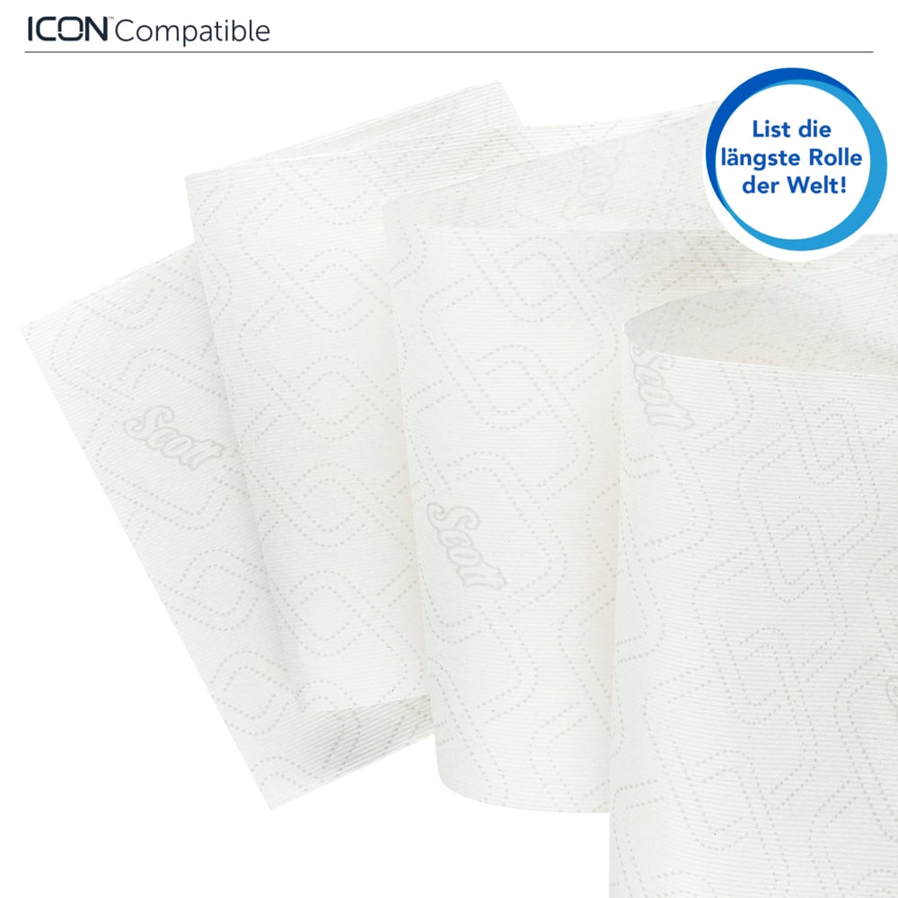 Rouleaux d'essuie-mains Scott® Essential™ 6638 - Rouleaux d'essuie-mains en papier E-Roll grand format - 6 x rouleaux de 380 m d'essuie-mains en papier blanc (2 280 m au total) - 6638