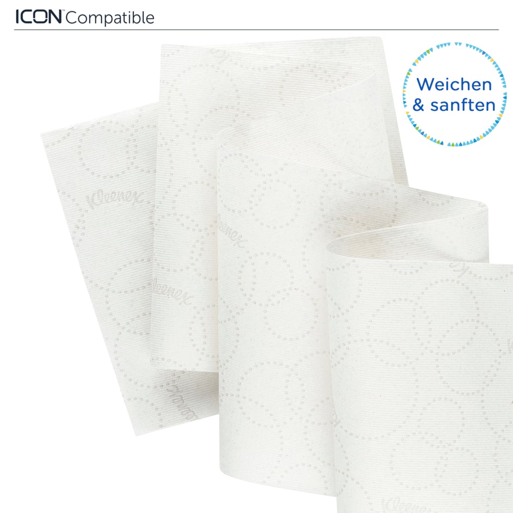 Rouleaux d'essuie-mains Kleenex® 6646 - rouleaux d'essuie-mains en papier E-Roll grand format - 6 x rouleaux de 250 m d'essuie-mains en papier blanc (1 500 m au total) - 6646