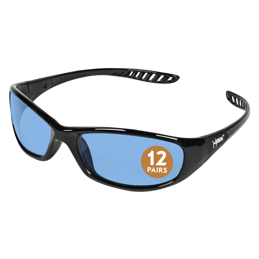 KleenGuard™ V40 Hellraiser™ Safety Glasses (20542), Light Blue Lenses, Black Frame, Unisex for Men and Women (Qty 12) - 20542