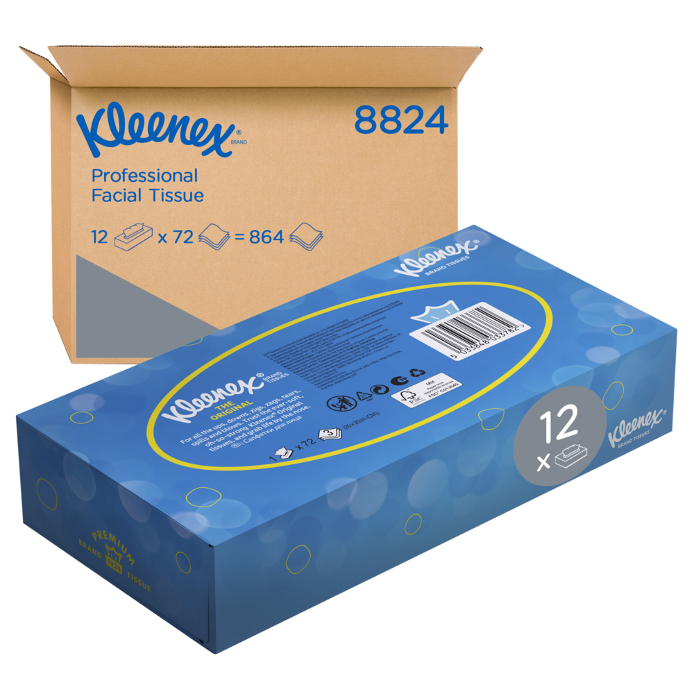 Kleenex® Kosmetiktücher 8824 – Kleenex Box - 12x72 (864 Papiertaschentücher) Weiß, 3-lagig