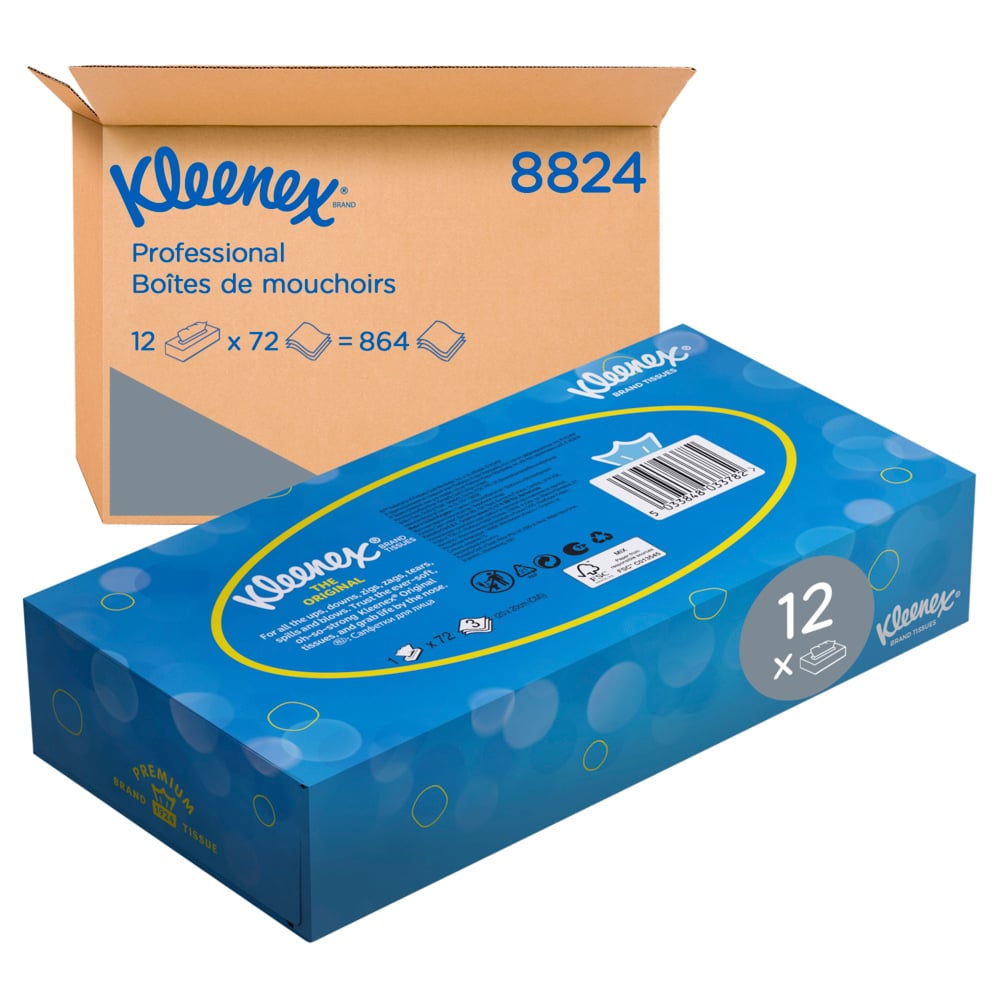 Салфетки для лица Kleenex®, код 8824, белые, трехслойные, 12 x 72 (итого 864 листа) - 8824