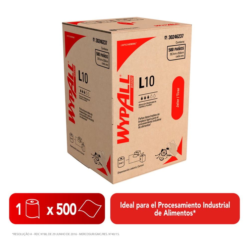 WypAll® Paños de limpieza L10 Rollo Regular 30246237, Paños de Limpieza, 6 unidades x 500 paños cada una (3000 paños en total) - S064078371